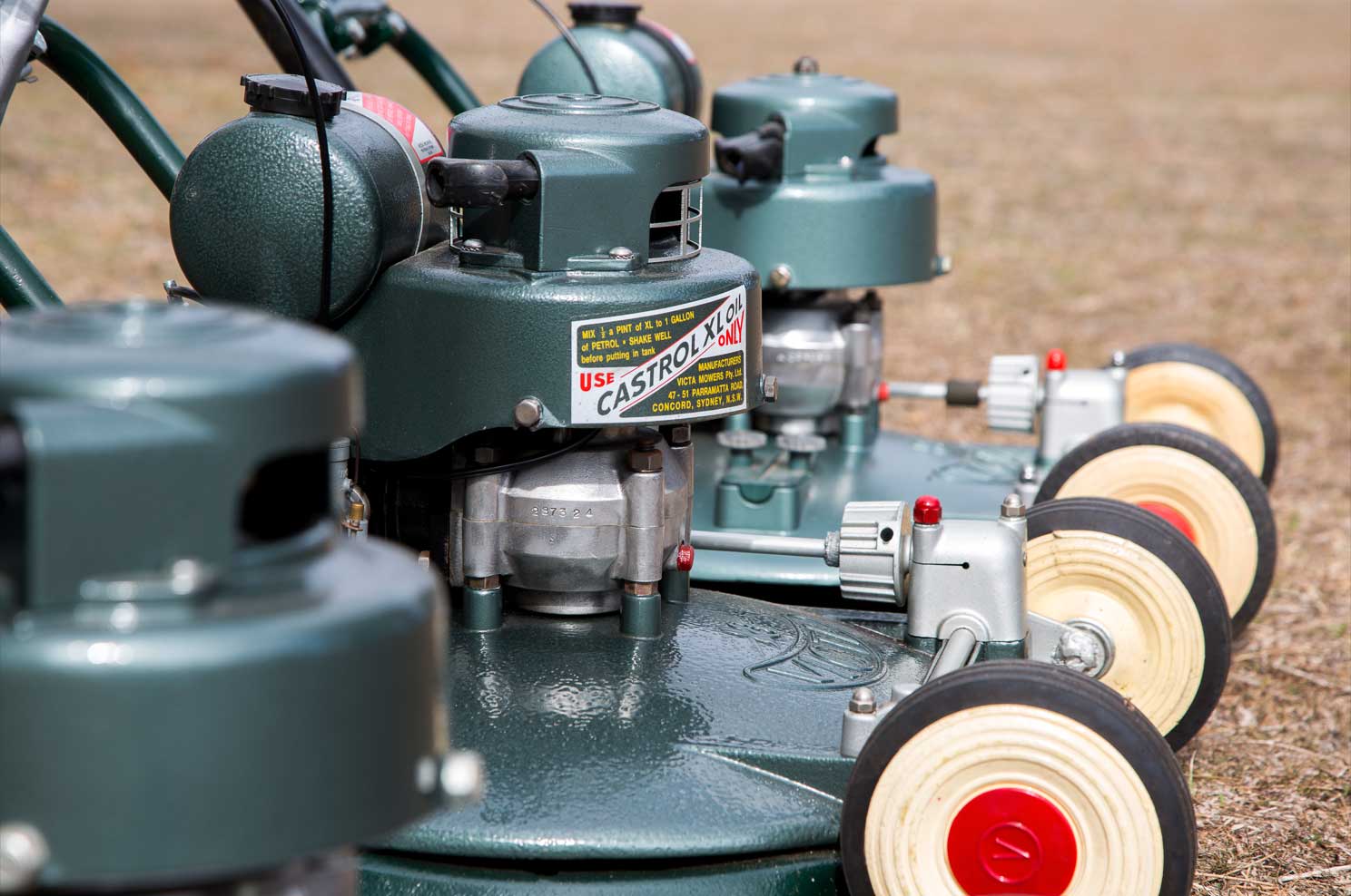 Restored vintage Victa mower collection